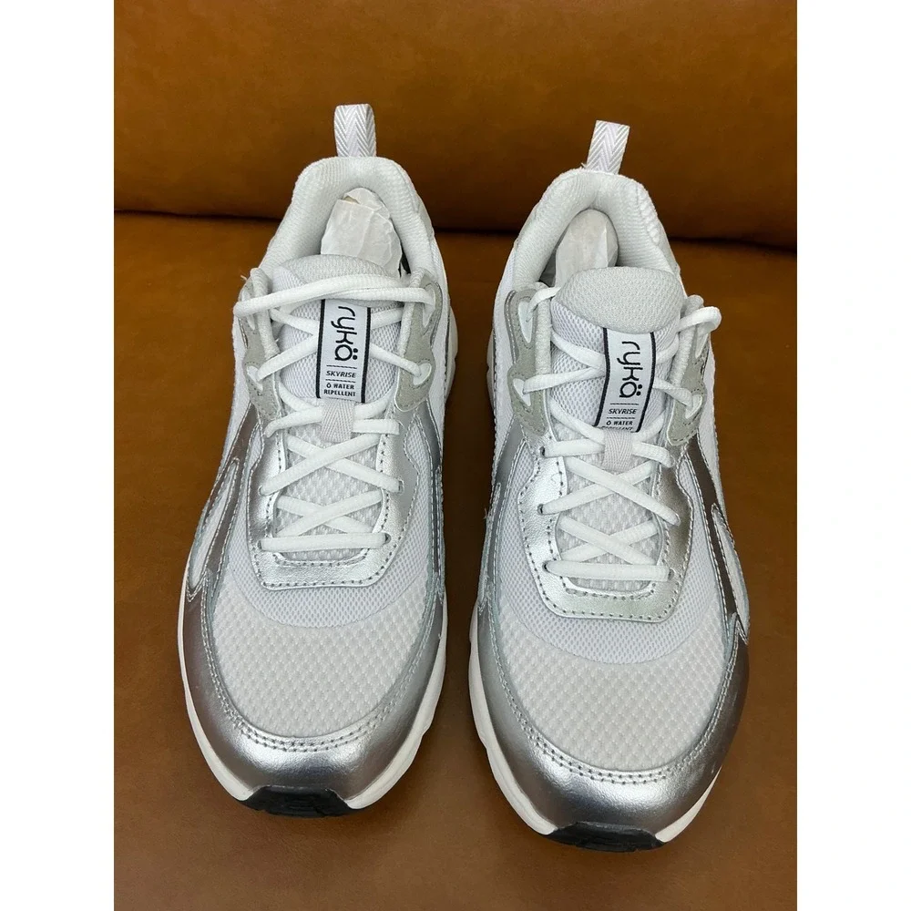 Ryka Skyrise Walking Sneaker Womens 8.5 White Silver New Water Repellent